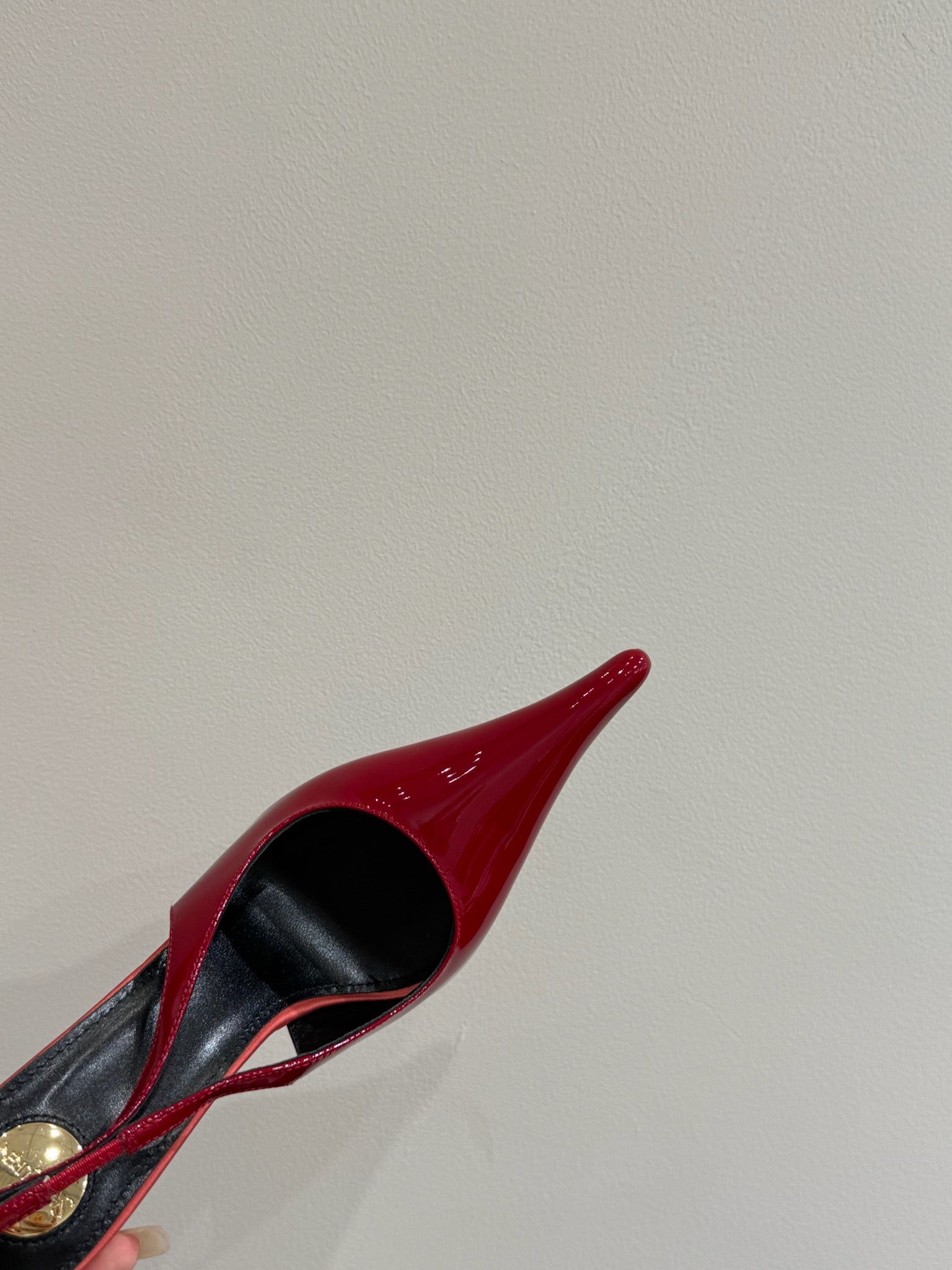 YSL HIGH SLINGBACK 25S IN DARK RED GLOSSY LAMBSKIN