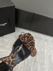 YSL WEDGE THONG SANDALS 25S IN LEOPARD LAMBSKIN WITH GOLD HARDWARE