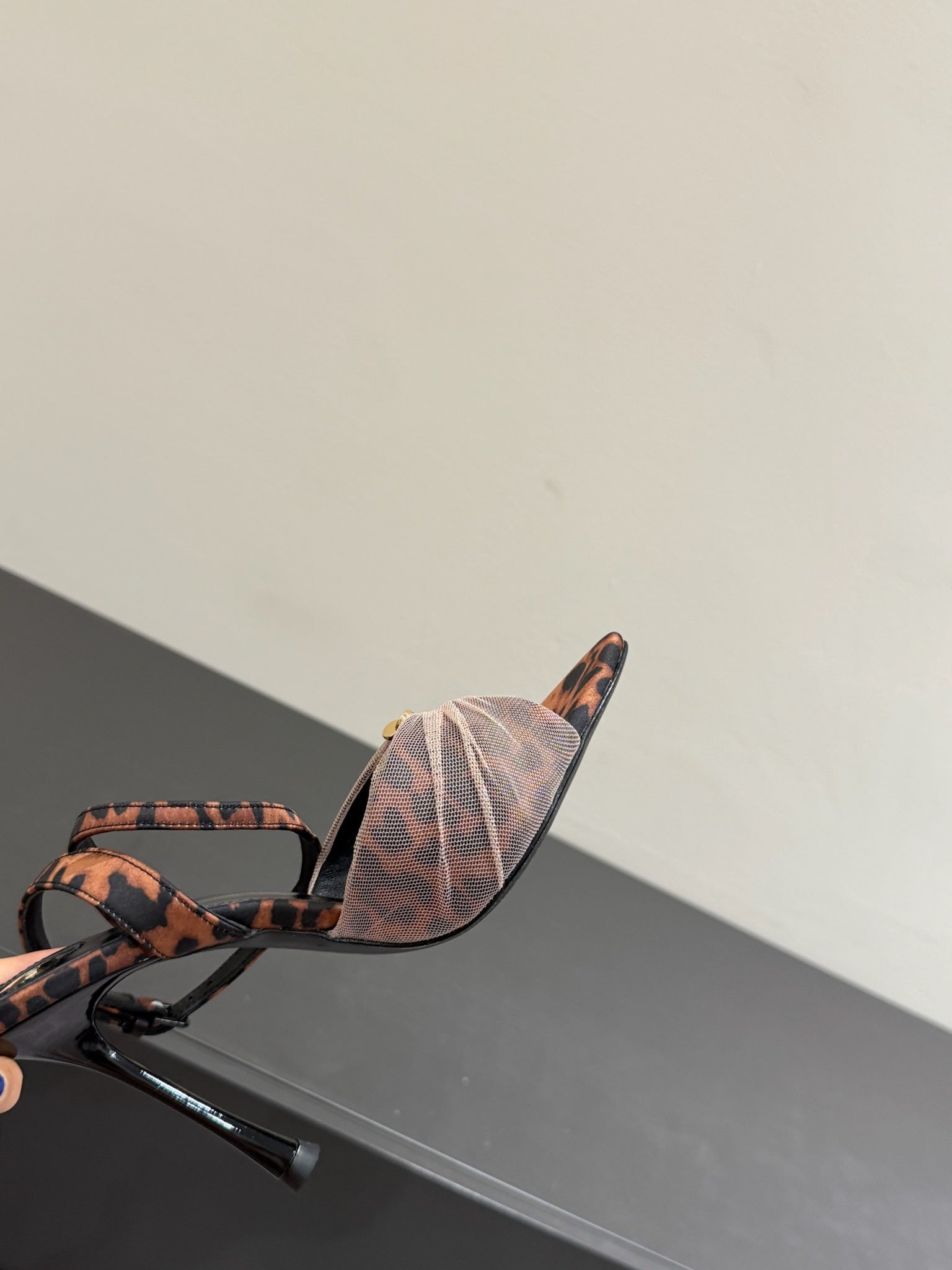 YSL HEELED SANDALS 25S 100 MM IN LEOPARD PRINT LAMBSKIN