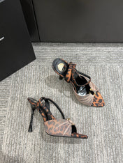 YSL HEELED SANDALS 25S 100 MM IN LEOPARD PRINT LAMBSKIN