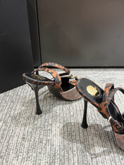 YSL HEELED SANDALS 25S 100 MM IN LEOPARD PRINT LAMBSKIN