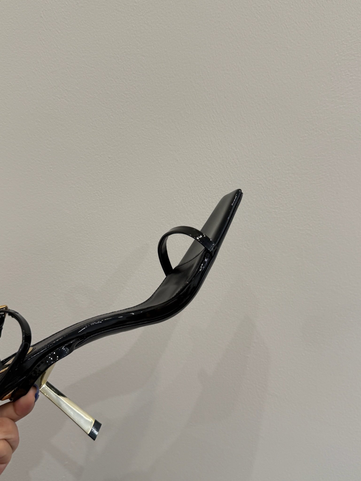 YSL KITTEN HEEL SANDALS 25S IN BLACK GLOSSY LAMBSKIN