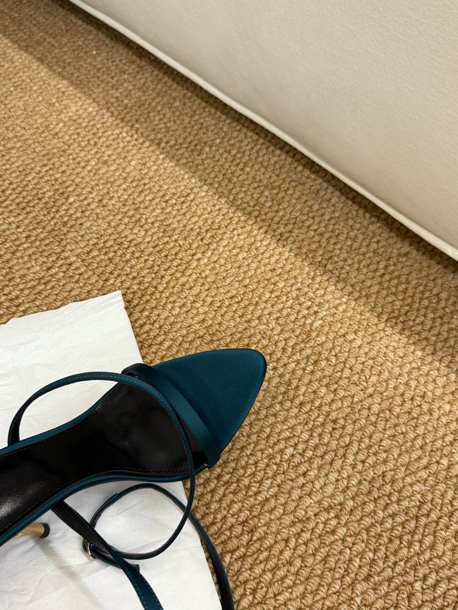 YSL HIGH HEEL SANDALS 25S IN DEEP SEA BLUE SATIN AND LAMBSKIN