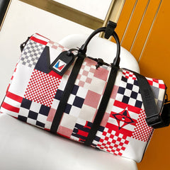 LV 25S SAC KEEPALL BANDOULIÈRE 50 IN MULTICOLOR CANVAS AND CALFSKIN TRIM