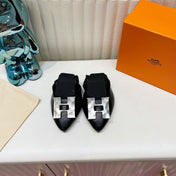 H-BUCKLE BALLLET FLAT BLACK CALFSKIN