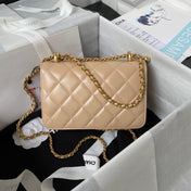 CHANEL 25S MINI FLAP BAG 19 IN TAN BROWN CALFSKIN GOLD HARDWARE