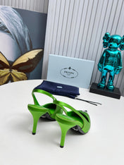 HIGH SLING BACK PUMPS IN SILVER MIX LIME GREEN SATIN