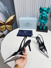 HIGH SLING BACK PUMPS IN SILVER MIX BLACK GLOSSY CALFSKIN