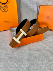 HM CONSTANCE BELT BUCKLE & REVERSIBLE TAWNY BROWN LEATHER STRAP 38MM GOLD HARDWARE