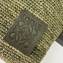 LOEWE 25S SLIT TOTE BAG 30 IN OLIVE DRAB RAFFIA CANVAS SHOULDER STRAP