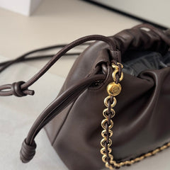 LOEWE 25S FLAMENCO PURSE 30 IN BROWN NAPPA LEATHER GOLD HARDWARE