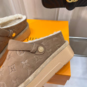LV WOMEN'S COSY FLAT COMFORT CLOGS IN ASH BROWN MONOGRAM SUEDE