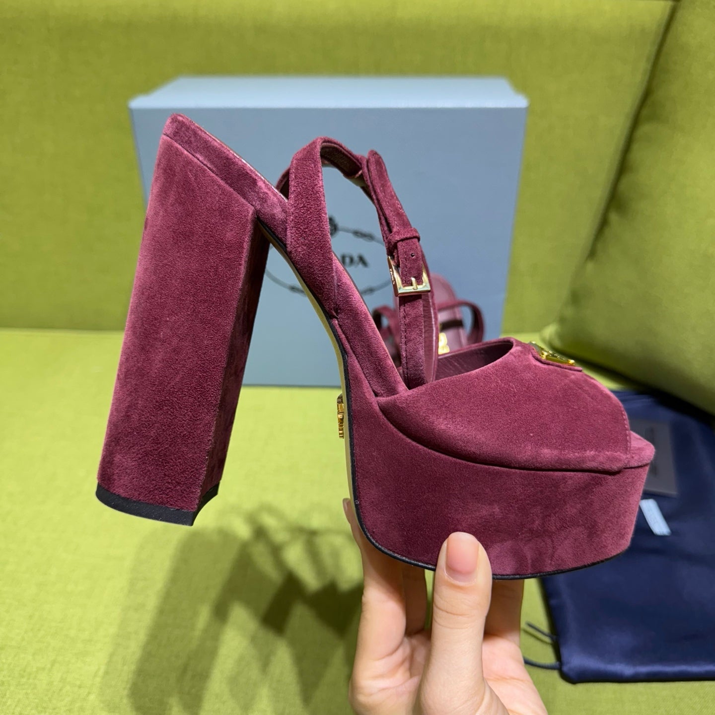 PRADA 25S HIGH-HEEL SANDALS 140 MM IN DEEP WINE RED SUEDE STYLE 3