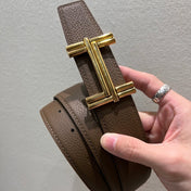 HM TRAVERSE BELT BUCKLE & REVERSIBLE COFFEE BROWN AND BLACK LEATHER STRAP 38 MM GOLD HARDWARE