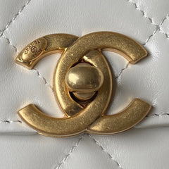 CHANEL 25S MINI FLAP BAG 19 IN WHITE CALFSKIN GOLD HARDWARE