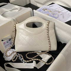 CHANEL 25S TOP HANDLE 20 CM IN CREAM WHITE LAMBSKIN