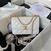 CHANEL 25S MINI FLAP BAG 22 IN WHITE CALFSKIN GOLD HARDWARE