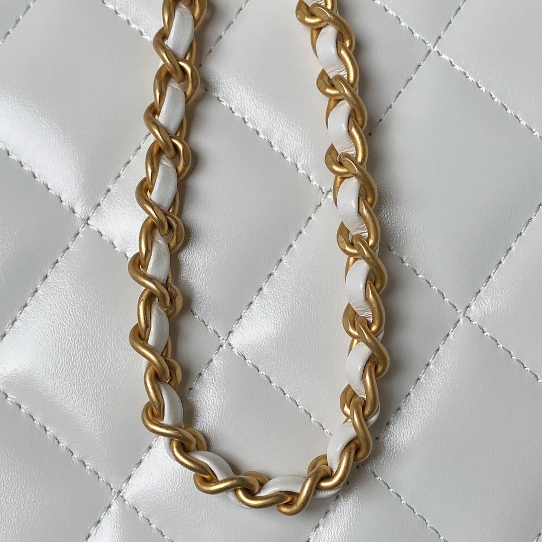 CHANEL 25S MINI FLAP BAG 22 IN WHITE CALFSKIN GOLD HARDWARE