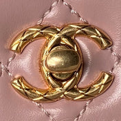 CHANEL 25S CLASSIC COCO HANDLE BAG 23 CM IN LIGHT PINK LAMBSKIN WITH GOLD HARDWARE