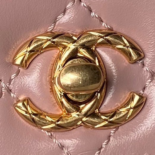 CHANEL 25S CLASSIC COCO HANDLE BAG 23 CM IN LIGHT PINK LAMBSKIN WITH GOLD HARDWARE