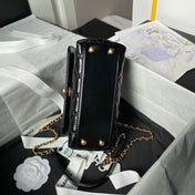 CHANEL 25S CLASSIC COCO HANDLE BAG 19 CM IN BLACK LAMBSKIN WITH GOLD HARDWARE