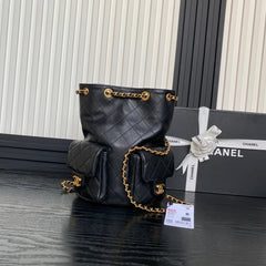 BUCKET BACKPACK 24 IN BLACK LAMBSKIN GOLD HARDWARE