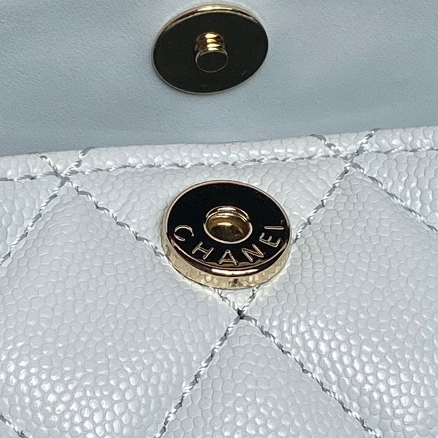 CHANEL 25S COCO CRUSH HANDLE BAG 19 IN LIGHT BLUE CAVIAR LEATHER