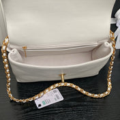 CHANEL 25S FLAP BAG 28 IN WHITE CALFSKIN WITH GOLD HARDWARE