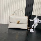 CHANEL 25S FLAP BAG 28 IN WHITE CALFSKIN WITH GOLD HARDWARE