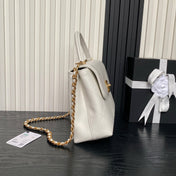 CHANEL 25S FLAP BAG 28 IN WHITE CALFSKIN WITH GOLD HARDWARE