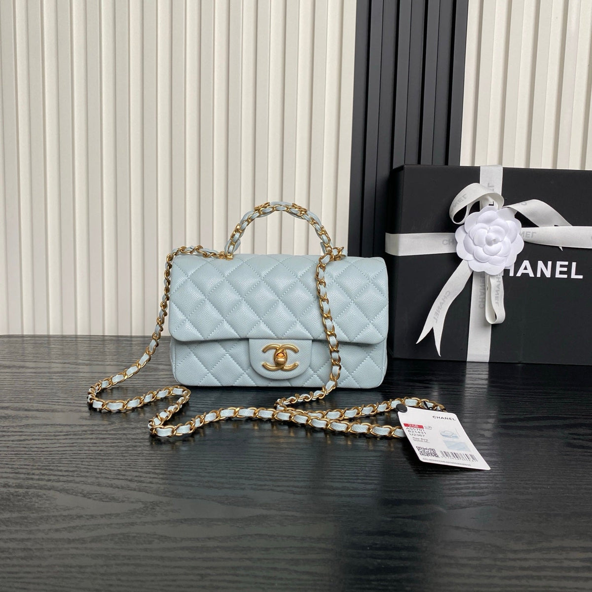 CHANEL 25S FLAP BAG 19 IN LIGHT BLUE CALFSKIN GOLD HARDWARE