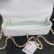 CHANEL 25S FLAP BAG 22 IN WHITE CALFSKIN GOLD HARDWARE