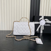 CHANEL 25S FLAP BAG 22 IN WHITE CALFSKIN GOLD HARDWARE