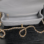 CHANEL 25S FLAP BAG 22 IN CHARCOAL GRAY CALFSKIN GOLD HARDWARE