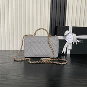 CHANEL 25S FLAP BAG 22 IN CHARCOAL GRAY CALFSKIN GOLD HARDWARE