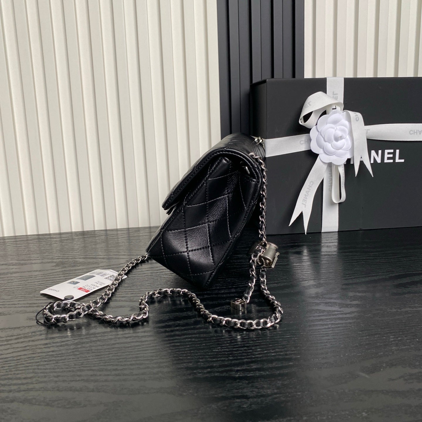 CHANEL 25S FLAP BAG 23 IN BLACK CALFSKIN SILVER HARDWARE