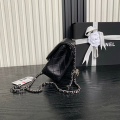 CHANEL 25S FLAP BAG 23 IN BLACK CALFSKIN SILVER HARDWARE