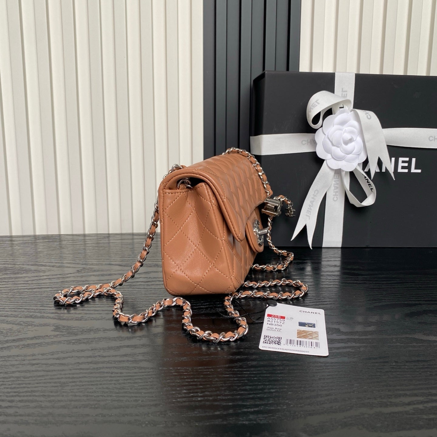CHANEL 25S FLAP BAG 20 IN DARK CARAMEL CALFSKIN SILVER HARDWARE