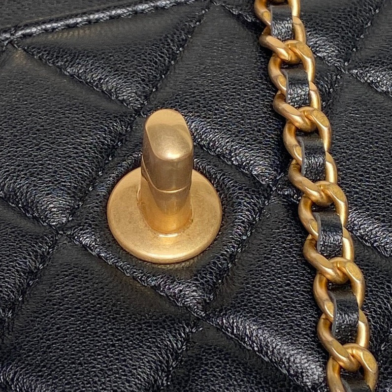 CHANEL 25S CHAIN WALLET 19 IN BLACK LAMBSKIN GOLD HARDWARE