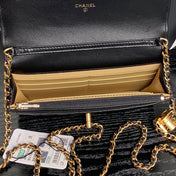 CHANEL 25S CHAIN WALLET 19 IN BLACK LAMBSKIN GOLD HARDWARE