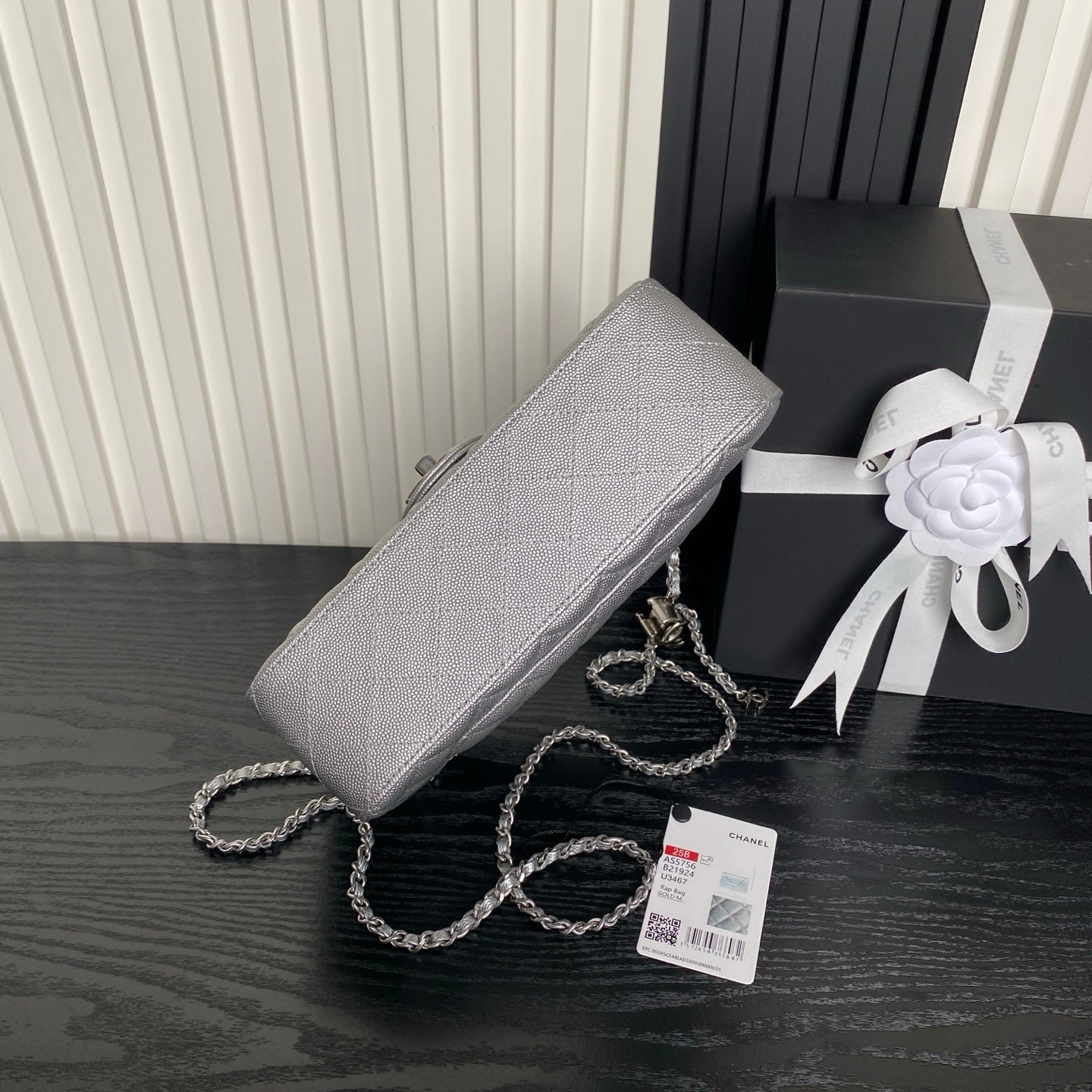 CHANEL 25S FLAP BAG 23 IN DARK GRAY CALFSKIN SILVER HARDWARE