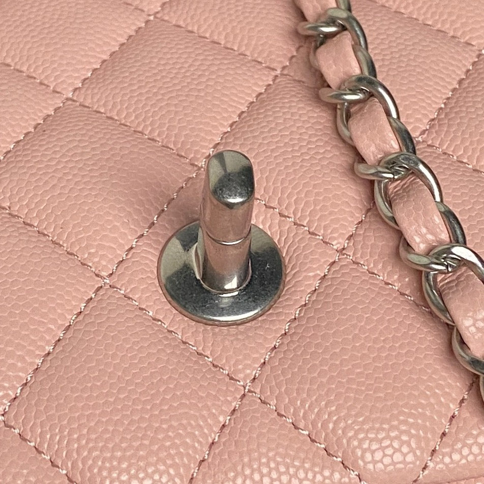 CHANEL 25S FLAP BAG 19 IN LIGHT PINK CALFSKIN SILVER HARDWARE