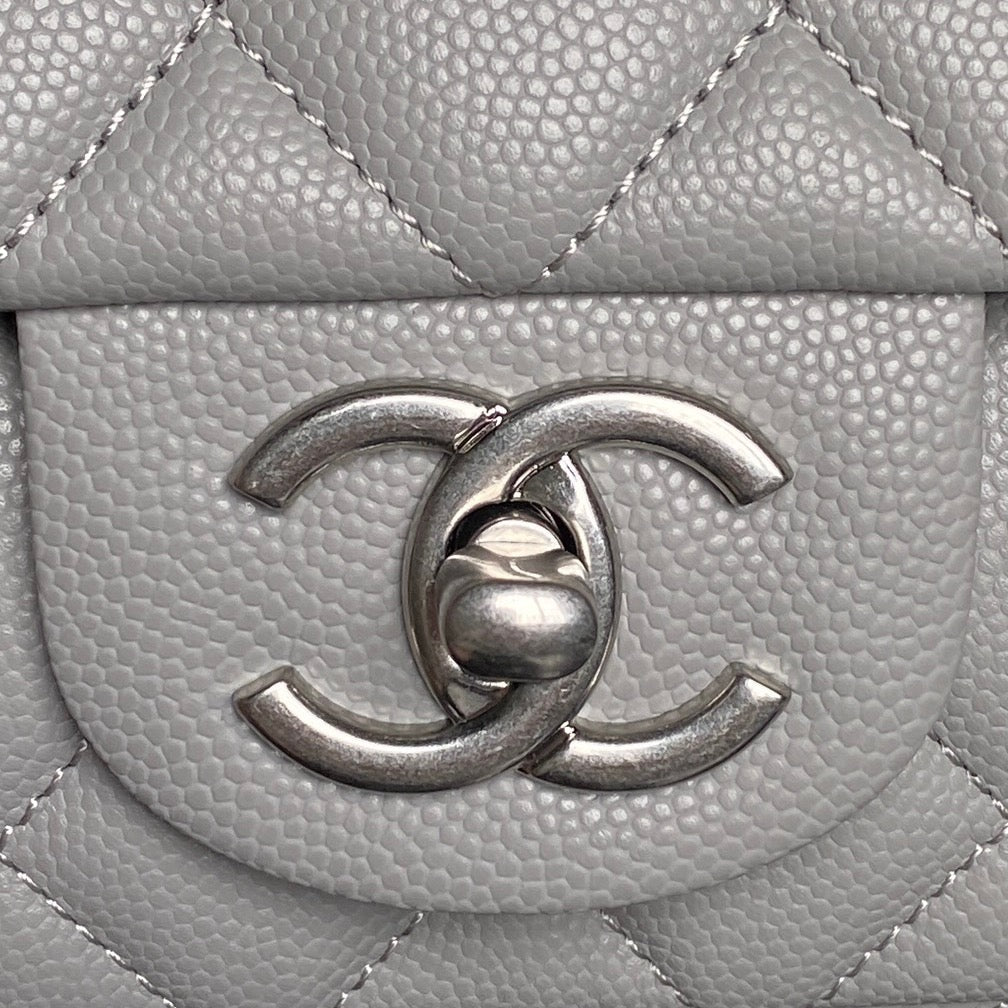 CHANEL 25S FLAP BAG 19 IN CHARCOAL GRAY CALFSKIN SILVER HARDWARE