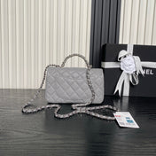CHANEL 25S FLAP BAG 19 IN CHARCOAL GRAY CALFSKIN SILVER HARDWARE