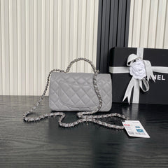 CHANEL 25S FLAP BAG 19 IN CHARCOAL GRAY CALFSKIN SILVER HARDWARE