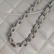 CHANEL 25S FLAP BAG 19 IN CHARCOAL GRAY CALFSKIN SILVER HARDWARE