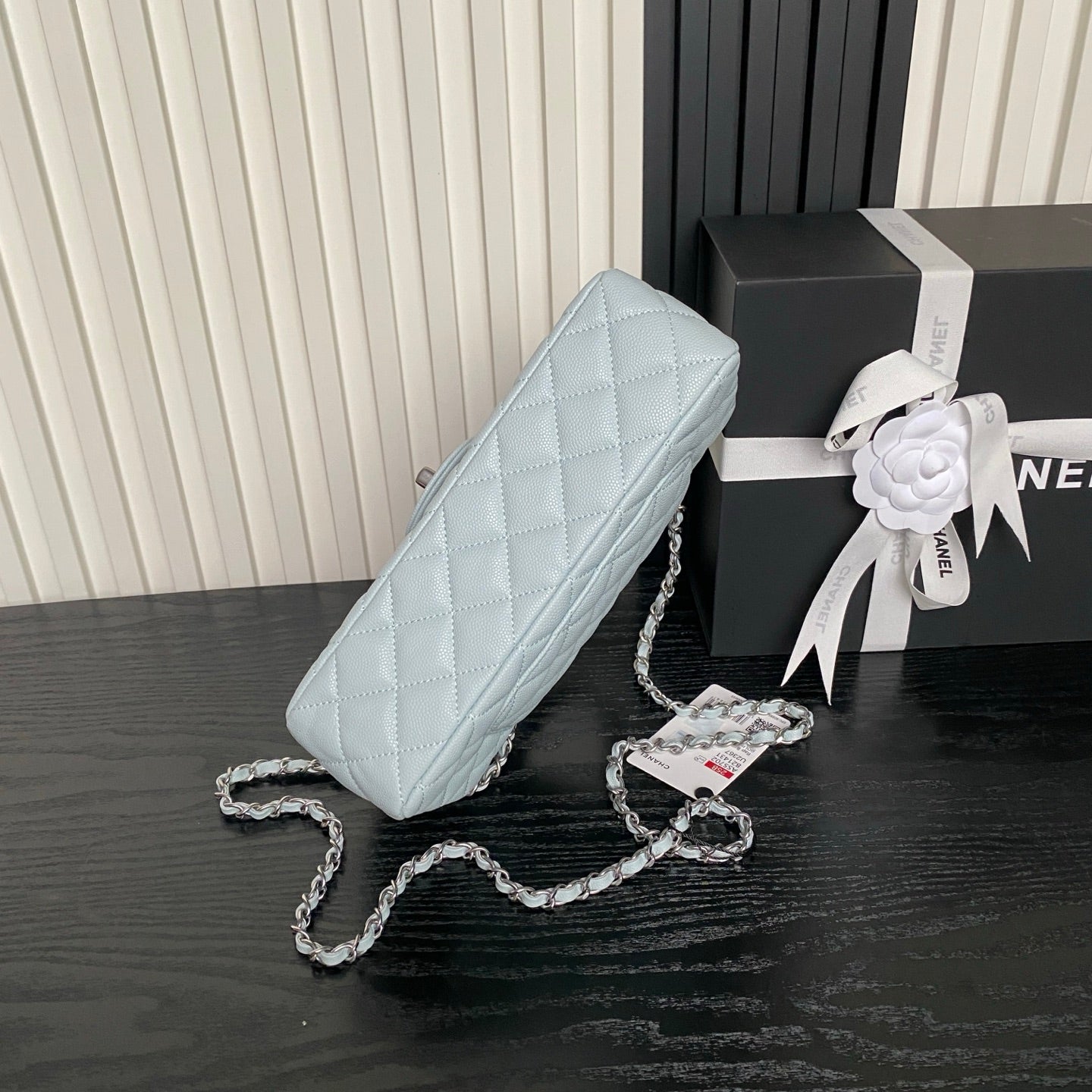 CHANEL 25S FLAP BAG 22 IN SLATE BLUE CALFSKIN SILVER HARDWARE