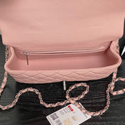 CHANEL 25S FLAP BAG 22 IN PINK CALFSKIN SILVER HARDWARE