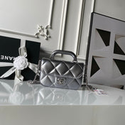 CHANEL 25S FLAP BAG 18 IN SILVER METALLIC CALFSKIN