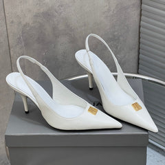 BALENCIAGA 25S HIGH-HEEL SLINGBACK 85 MM IN WHITE COW LEATHER WITH GOLD HARDWARE